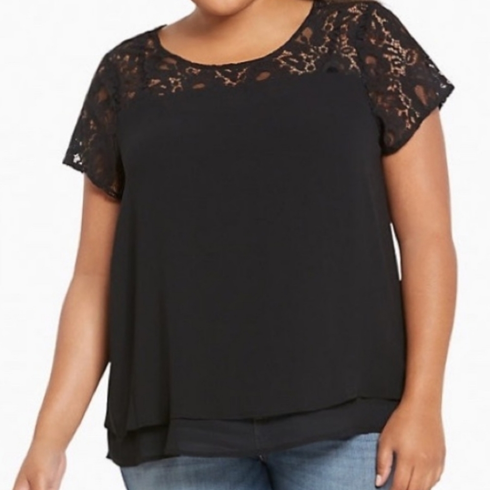 Torrid Lace Inset Layered Chiffon Top